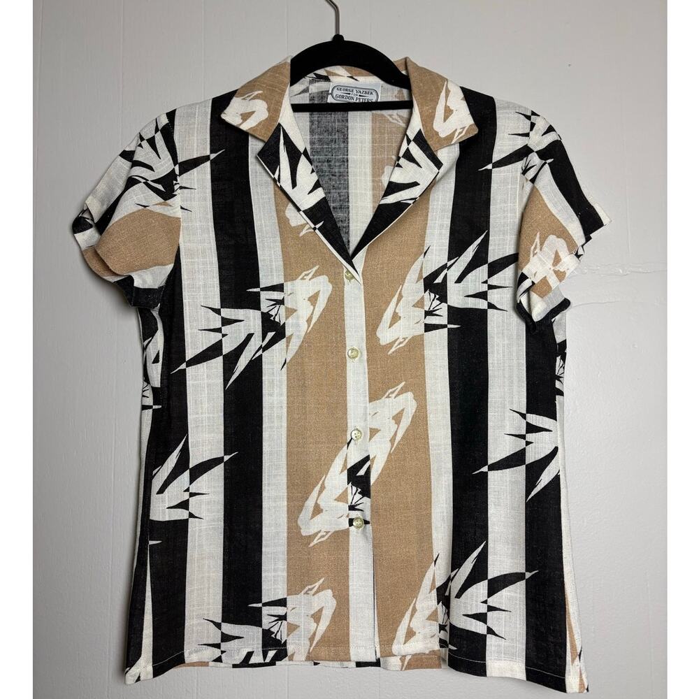 George Yazbek for Gordon Peters Vintage 60s Abstract Button Front Collared Shirt